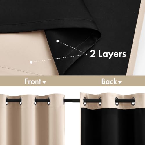 Image of MIULEE Beige 100% Blackout Curtains for Bedroom 90 Inch Long 2 Panels Set | 2 Thick Layers Thermal Insulated Window Curtains with Black Liner, Noise Reducing Grommet, Drapes for Living Room