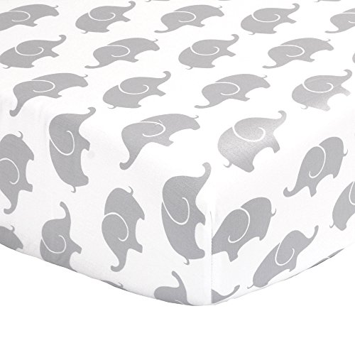 Image of Grey Elephant Fitted Crib Sheet - 100% Cotton Baby Girl and Boy Jungle Animal Theme Nursery and Toddler Bedding