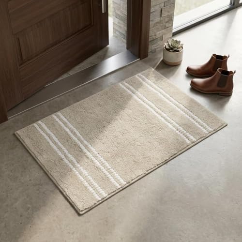 Image of DecorTwist Mosaic Super Soft Microfibre Bath Mat | 2000 GSM Anti-Skid, Quick Dry & Water Absorbent | Non-Slip Mat for Bathroom, Bedroom & Kitchen Floor | 60x40 cm | Style 1 Beige| Pack of 2