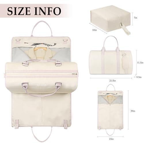 3Pcs Garment Duffle Bags for Travel Convertible Carry on Garment Bag for Women with Shoe Pouch Hanging Suit Bag for Clothes/Dresses (Beige)