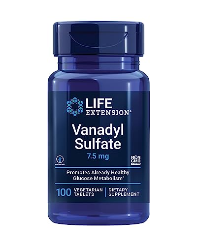Life Extension Vanadyl Sulfate Trace Mineral Vanadium Healthy glycemic Balance Healthy Metabolism Hormone Function Gluten-Free Non-GMO Vegetarian 100 Tablets