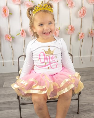 Image of Luke and Lulu First Birthday Outfit Girl - 1st Birthday Princess Crown Tutu Set