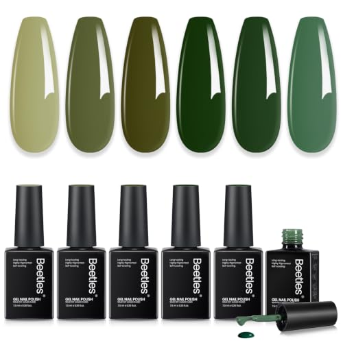 Image of beetles Green Gel Polish Set, 6 Olive Sage Forest Green Colors Gel