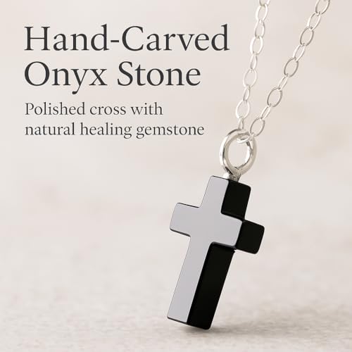 Black Onyx Crystal Pendant Necklace Black Cross Gemstone Handmade Jewelry Hypoallergenic 925 Sterling Silver Protection Amulet Jewelry Gift for Men Women3