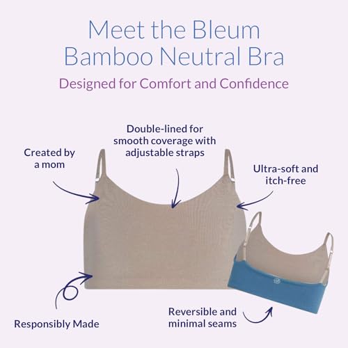 Bleum Neutral Training & First Bra - Ultra Soft Cotton Fabric Reversible for Teens (10, Chai-Steel)2