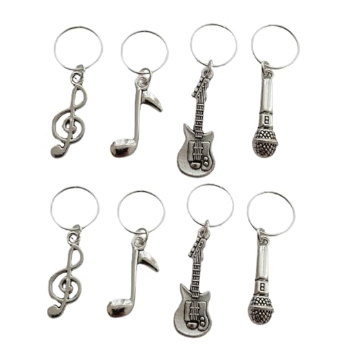 Generic - Generic 8pcs Hair Jewelry for Women Braids, Guitar and Microphone Charm Pendant Dreadlocks Decorations Rings Clip, Hair Accessories for Music Fans, Antique silver