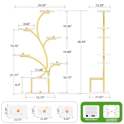 Image of BACEKOLL Plant Stand Indoor with Grow Lights, 7 Tiered Indoor Plant Shelf, 49 inch Corner Plant Stands for Indoor Plants, Metal Plant Flower Display Shelf, Tree-Shaped Plant Rack for Home, Faux Marble