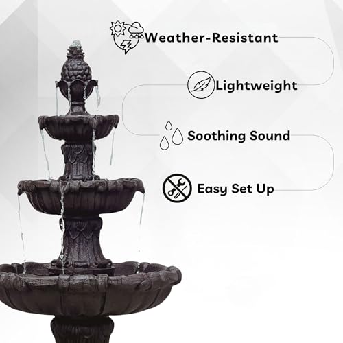XBrand 58.3" 3-Tier Outdoor Freestanding Water Fountain - Classic Leaf Design, Brown Resin, Large Bird Bath with Pump - Ideal for Yard, Lawn and Garden, Porch Décor by XBrand - Used condition - Image 7