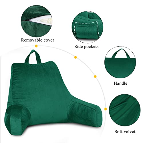 Lovtex Reading Pillow With Removable Cover, Back Pillow For Sitting Up In Bed With Arms And Pockets, Bed Rest Pillow Adult, 20 X 15 Inches(Emerald Green) #TOP3