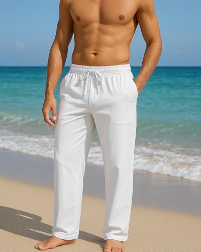Mens Cotton Linen Pants Loose Fit Drawstring Summer Casual Beach Yoga Pants for Men2