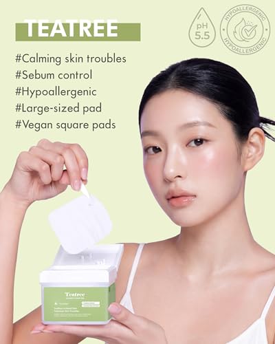 Image of DERMAL Tea Tree Calming Toner Pads 120 Count - Zinc PCA Lactobacillus for Oily Blemish-Prone Skin - Vegan Gauze Tencel Pads with Tweezers (Korean Skincare)