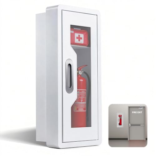 Rounded Corner Semi Recessed Steel Fire Extinguisher Cabinet White 1PC