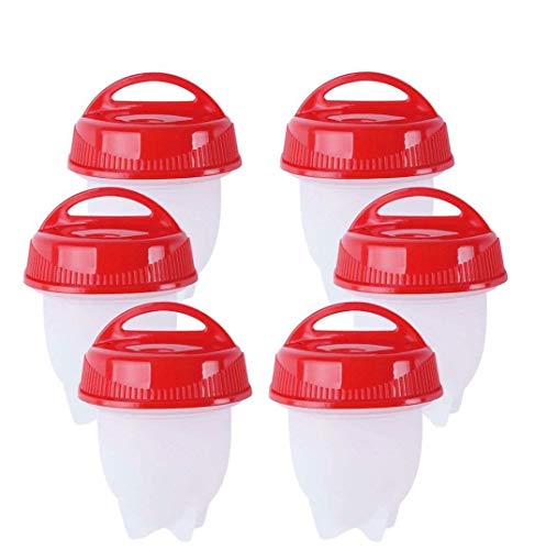 Silicone Egg Cooker, Hard and Soft Make, No Shell, Non Stick Silicone, Egg Boiler, Egg Cups, Egg Poachers, Egg Cooker (6 pack) (Red)