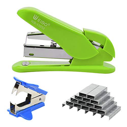 Weibo Effortless Desktop Blue Stapler, One Touch Stapling, Easy to Load Ergonomic Stapler, 40-50 Sheet Capacity, Includes 2000 Staples and Staple Remover (Green)