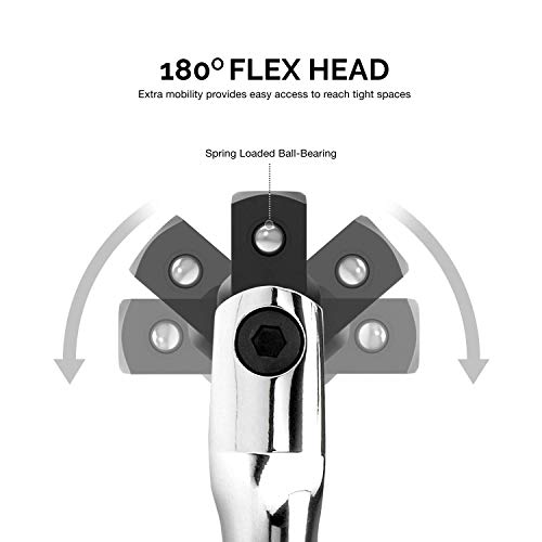Image of Neiko 00339A 3 /8-Inch-Drive Premium Breaker Bar, 12 Inches Long, Nut Breaker Bar, 180-Degree Flex Cr-Mo Head with Cr-V Steel Construction