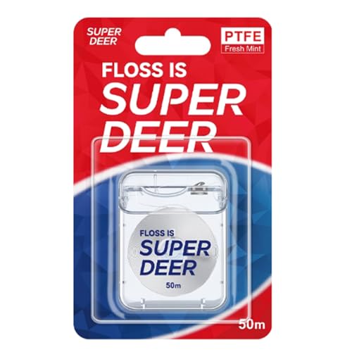 Super Deer Flat Dental Floss - Mint PTFE Floss Gentle on Gums Expands & Stretches Plaque Remover for Teeth Shred Resistant Floss Slides Smoothly Easy to Use 55 yd (1)