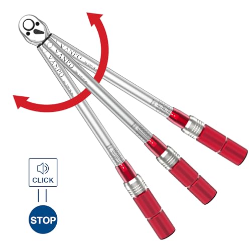 VANPO Drehmomentschlüssel 1/2\, 20-220 Nm Drehmoment-Schlüssel 8 tlg. Set, ± 3% Fehlergenauigkeit mit 2 Verlängerung, 5 Stecknüsse 17mm, 19mm, 21mm, 23mm,24mm Reifenschlüssel für Auto, LKW, Motorrad