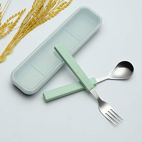 Vanra 2-Piece Children Flatware Set 18/10 Stainless Steel Child Tableware Set Silver Cutlery Set Silverware Dinner Utensils Spoon Fork Set With Travel Case For Kids (Chrome Finished) (Green) #TOP2