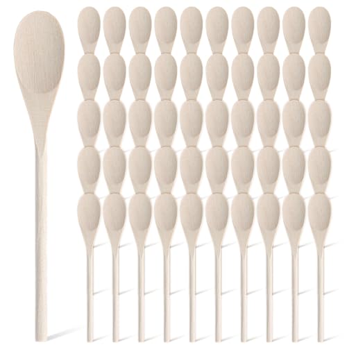 50 Pcs 9.8 Inches Bulk Wooden Spoons for Crafts,Long Handle Wooden Spoons Oval Wood Mixing Spoon for Baking Mixing Serving Stirring Cooking Tasting