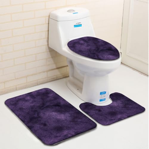 Badvorleger Set Graffiti einfach lila Badgarnitur 3 Teilig, Bodenvorleger U-förmiger WC-Vorleger WC-Deckelbezug, rutschfest, Waschbar für Badewanne, Dusche, Badezimmer – Bild 4