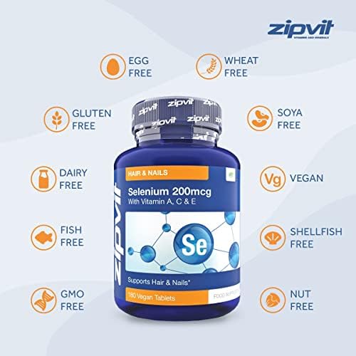 Selenium 200mcg with Vitamins A-C-E. 180 Vegan Tablets for Thyroid and Immune Health, Hair, Skin and Nails. Vegetarian Society Approved. 6 Months Supply