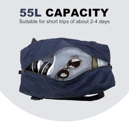 Image of HOLYLUCK Foldable Travel Duffel Bag For Women & Men Luggage Great for Gym - large navy blue
