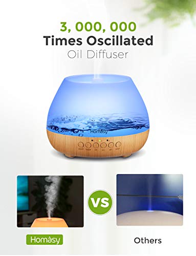 Homasy Essential Oil Diffuser, 500ml Aroma Diffuser Humidifier for Large Room with Timer, Fragrant Oil Humidifier Vaporizer with 8 LED Colors and Waterless Auto-Off for Home Office Bedroom-Wood Grain - Thumbnail 6