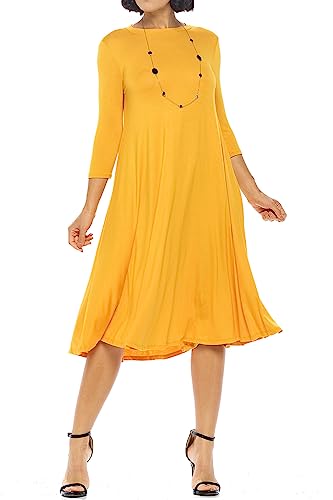 iconic luxe Women's Swing Midi Dress – 3/4 Sleeve Flowy