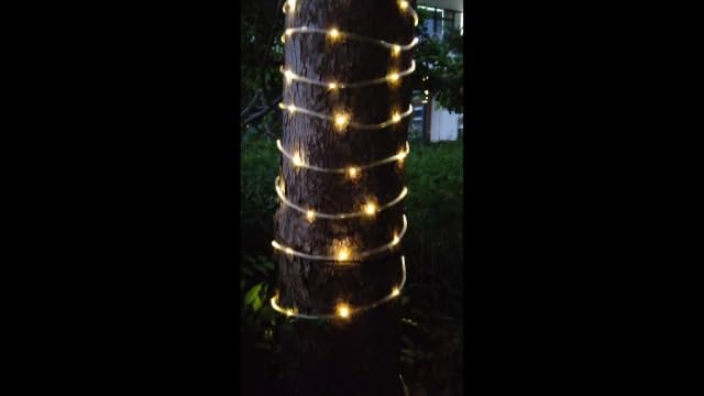 A-POWER 33ft 100 LED 8 Modes Solar Rope Lights IP65 Waterproof Tube Lights for Outside Garden Roof Fence Tree Holiday Decoration, Warm White