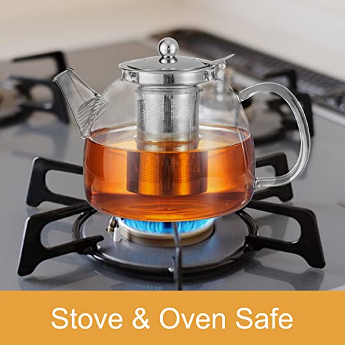 45Oz/1350Ml Glass Teapot With Removable Infuser & Spout Filter & Coaster, Loose Leaf And Blooming Tea Maker, Stovetop & Microwave Safe Borosilicate Glass Tea Kettle (Silicone Coaster) #TOP2