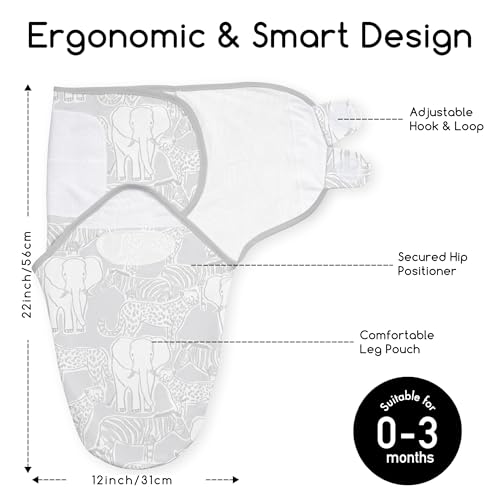 Image of Cotton Swaddles for Newborn, Baby Newborn Swaddle 0-3 Month | 2-Pack Soft Adjustable Newborn Swaddle Sleep Sack, Baby Girls & Boys,Wrap Nursery Infant Swaddling Blankets Grey Elephant