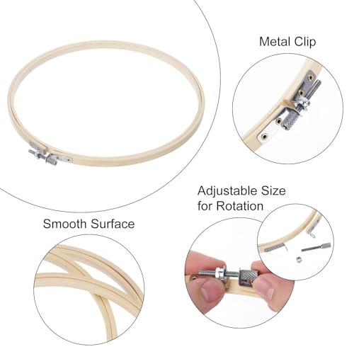 Image of MECCANIXITY 12 Pieces 9 Inch Embroidery Hoops Adjustable Round Bamboo Circle Cross Stitch Hoop Ring for Art Craft Handy Sewing Needlework DIY Decoration