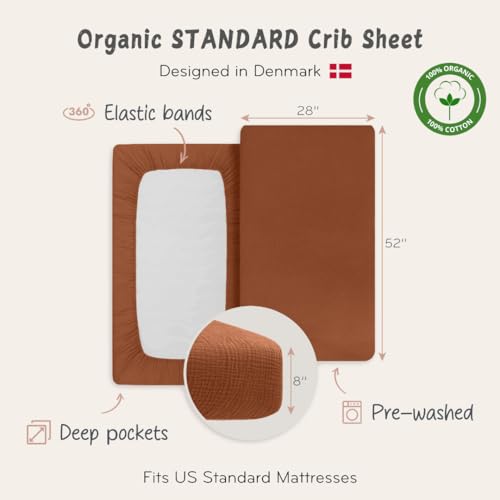 Image of Crib Sheets - Organic Cotton Muslin Fitted Crib Sheet - Standard Size for Baby Boy and Baby Girl 28 inch x 52 inch Ultra-Soft and Breathable. (Cedar)