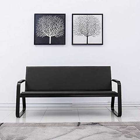 wonline Waiting Room Chair with Armrest PU Leather Office Furniture Bench, Office Guest Seating Lobby Conference Reception Chairs for Airport Clinic Hospital Bank Salon Barber(Black) Cover