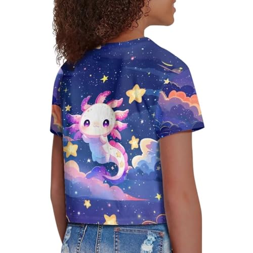 Image of Axolotl Toddler Graphic Tees Girls Cute Summer Clothes 11-12 Skin Friendly T Shirts for Running Short Sleeve Crop Tops for Toddler Girls Activewear Gift for Granddaughter, Medium