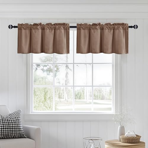 JIUZHEN Tan Valance Curtains for Window 2 Panel, 42 x 18 Inches