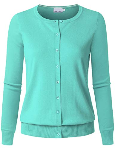 Image of Women's Long Sleeve Button Down Crew Neck Soft Knit Cardigan Sweater