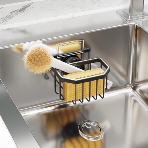 TAILI Negro Portaesponjas de Cocina con Ventosa Fuerte,portaoggetti per lavello, Soporte Estropajo Fregadero antioxidante,Adecuado para Guardar esponjas,cepillos y tapón del Fregadero