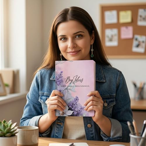 Image of Motivational Floral A5 Notebook Diary for Women & Students | Softbound Laminated Cover | Monthly Planner + Daily Planner | 21 x 15 cm Ruled Journal | Inspirational Quote Cover (Peach Big Ideas have small beginnings)