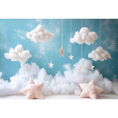 Toile de fond bleue nuages et étoiles 2,7x1,8m pour décor de studio photo enfant
