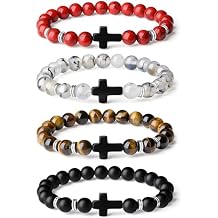 XIANNVXI Cross Bracelet for Men Set 8MM Natural Stone Stretch Cross Bracelet Beaded Bracelets for Men 4PCS Mens Bracelets for Birthday Gifts