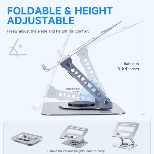 Image of Leeboom Ergonomic Laptop Stand for Desk, 360 Rotating Aluminum Laptop Riser, Adjustable Notebook Holder for MacBook Air /Pro, Dell, HP, Lenovo (10-15.6 inch, Silver) - Not for Gaming Laptops