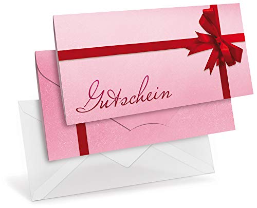 Gutscheinkarten (10 Stück) mit transparenten Briefumschlägen - Geschenkgutscheine für Mädchen, Weihnachten, Kosmetik - DIN lang Faltkarte verschließbar