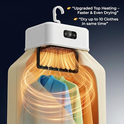Image of Portable Clothes Dryer & Warmer - Foldable Hang Mini Heater with PTC Heating & Timer - Fast Drying and Ideal for Home, Travel, Baby Clothing, Towels, and Wet Laundry