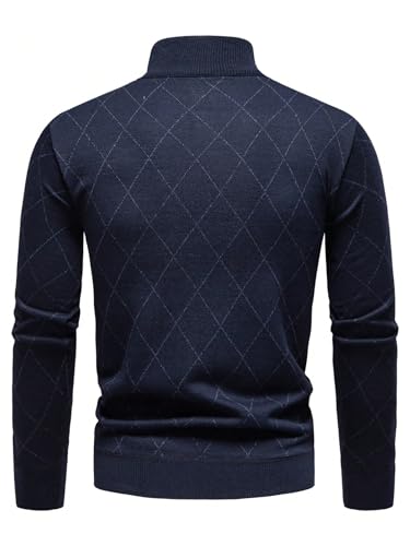 SOLY HUX Plaid Sweaters for Men Half Zip Mock Neck Long Sleeve Knit Argyle Sweater Pullover Tops2