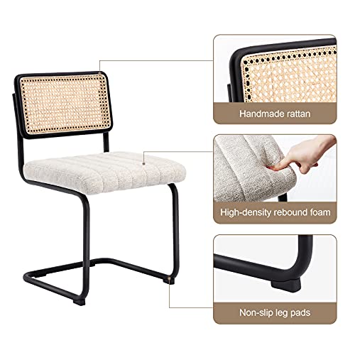 Onevog Rattan Dining Chair With Cane Backrest And Metal Frame, Set Of 2, Indoor Furniture For Kitchen, Living Room, Bedroom, Guest Room, Restaurant(Beige) #TOP3