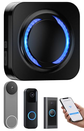 Wi-Fi Wireless Doorbell Chime Extender for Ring, Blink, Google Nest Video Doorbells, Compatible with Alexa, Wire-Free Setup, Connect via App, Adjustable Volume & LED Light, Black