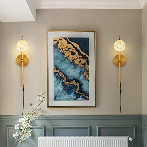 Image of Plug in Gold Wall Sconces - Adjustable Color Temperature Modern Wall Light Fixtures, Globe Wall Mounted Lamp with Brass Finish for Indoor Iiving Room Bedroom Bedside Hallway