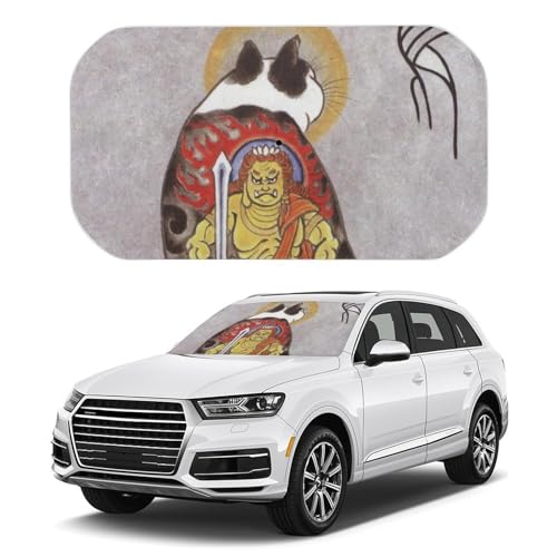 車用サンシェード 和風 浮世絵 猫柄 傘式 人気 キャラクター かわいい 断熱 遮光