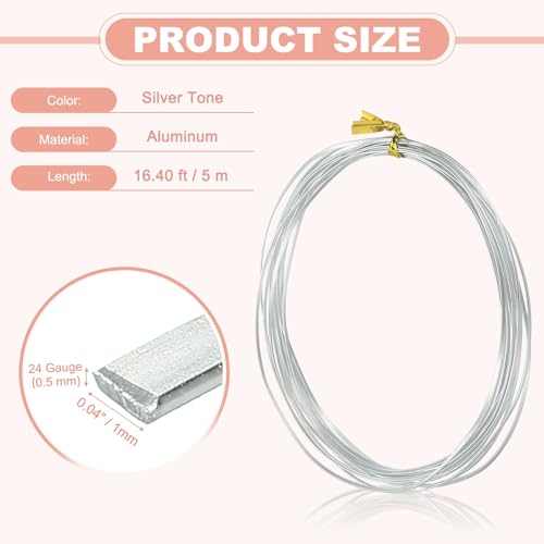 Image of uxcell 1 Rolls 24 Gauge Flat Aluminum Wire, 16.40 ft Soft Craft Wire for Flower Bonsai Crafts Carving DIY Bezel Sculpting Gem Metal Wrap, Silver Tone